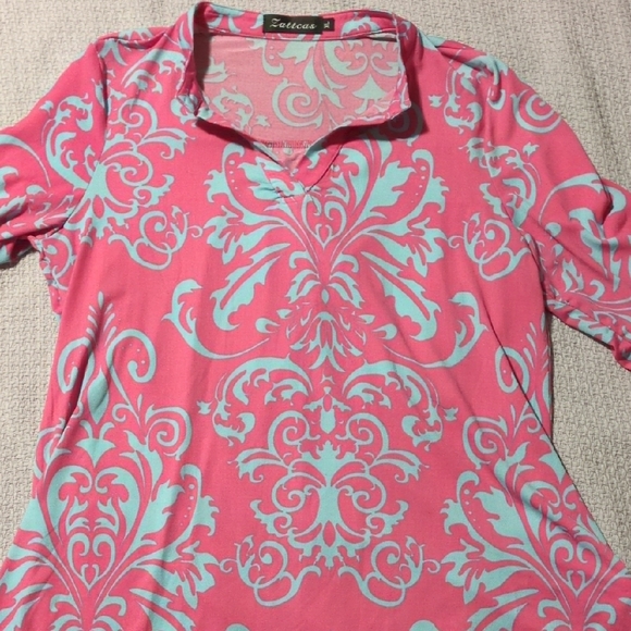 Patterned Pink and Blue Women's Blouse - Picture 1 of 4